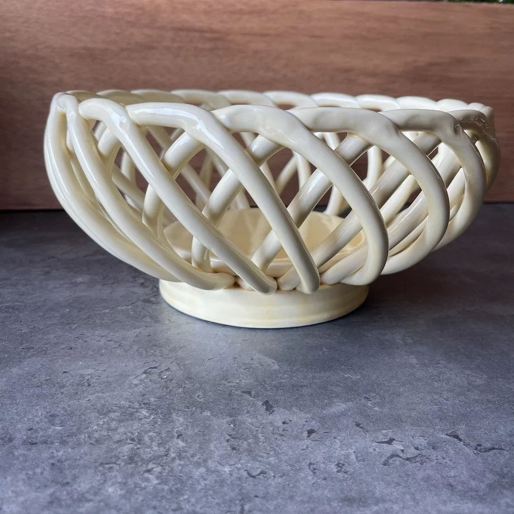 VTG Palermo Artimino Woven Ceramic Bread Basket Fruit Bowl Ironstone Yellow MCM